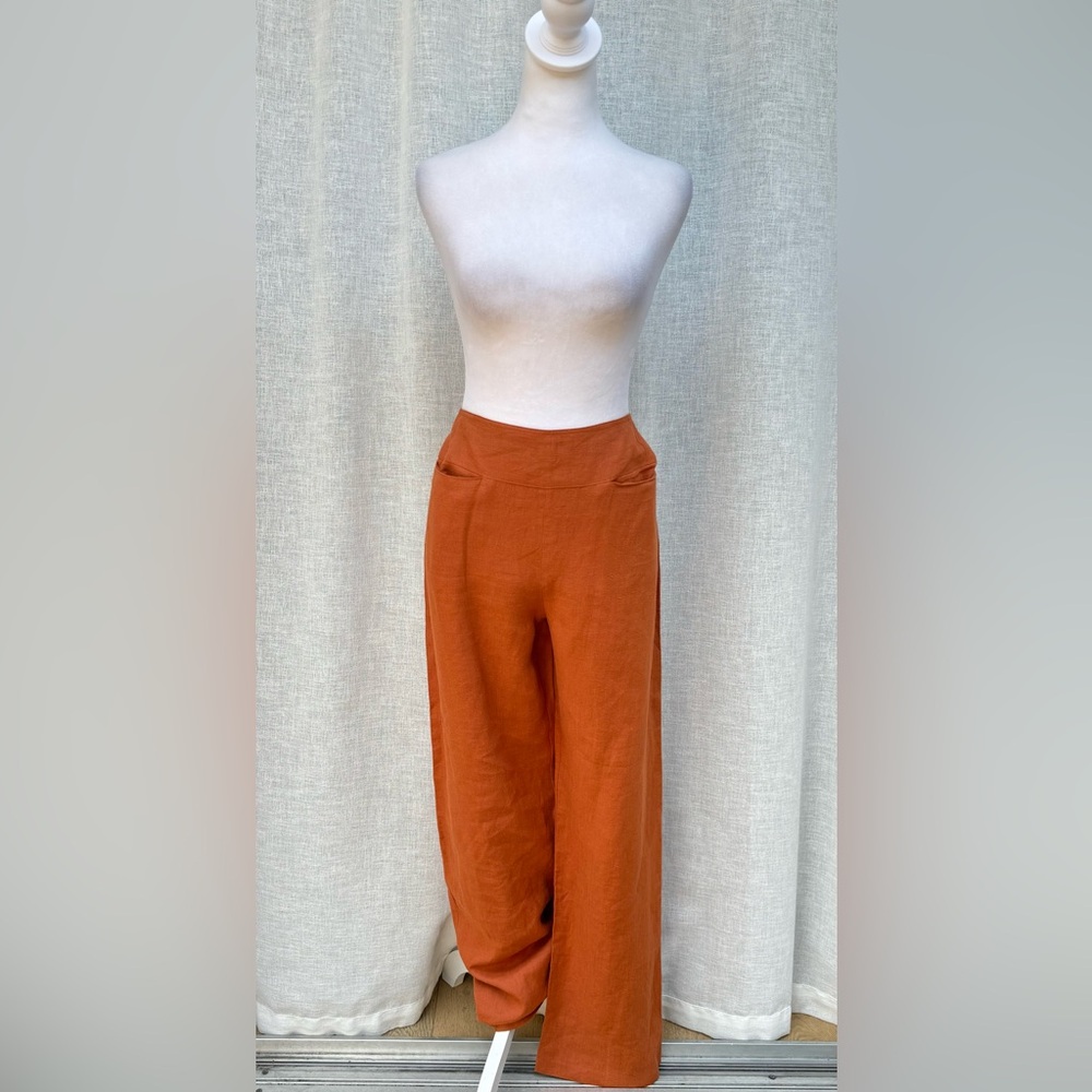 Jaeger Rust Colored Linen Shirt And Pants Set - Picture 13 of 15